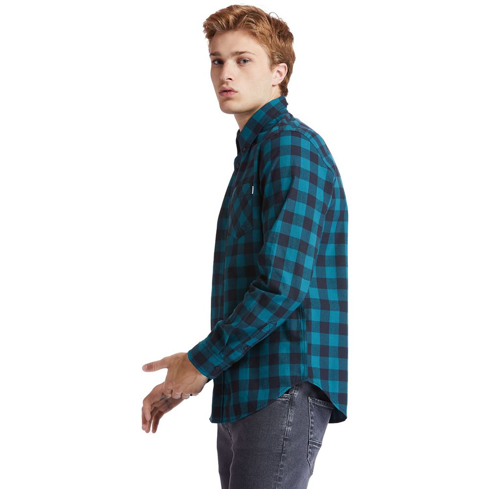 Timberland Mens Shirts Nashua River Long-Sleeve Flannel Check - Blue/Black - India WS1029547